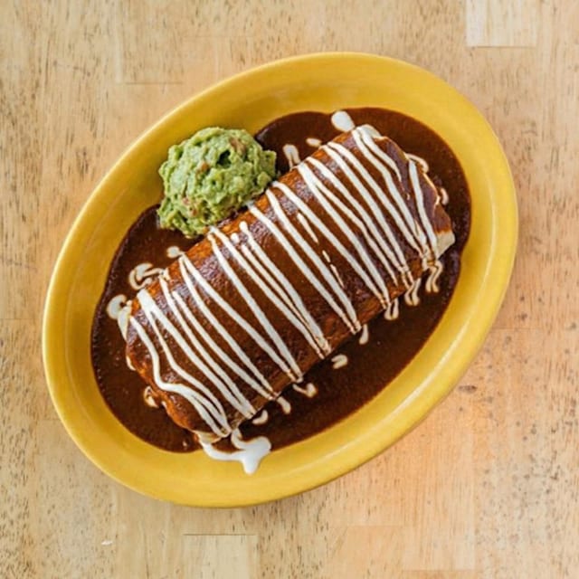 Smother any burrito.(Verde, Rojo, Mole or Cheese sauce).